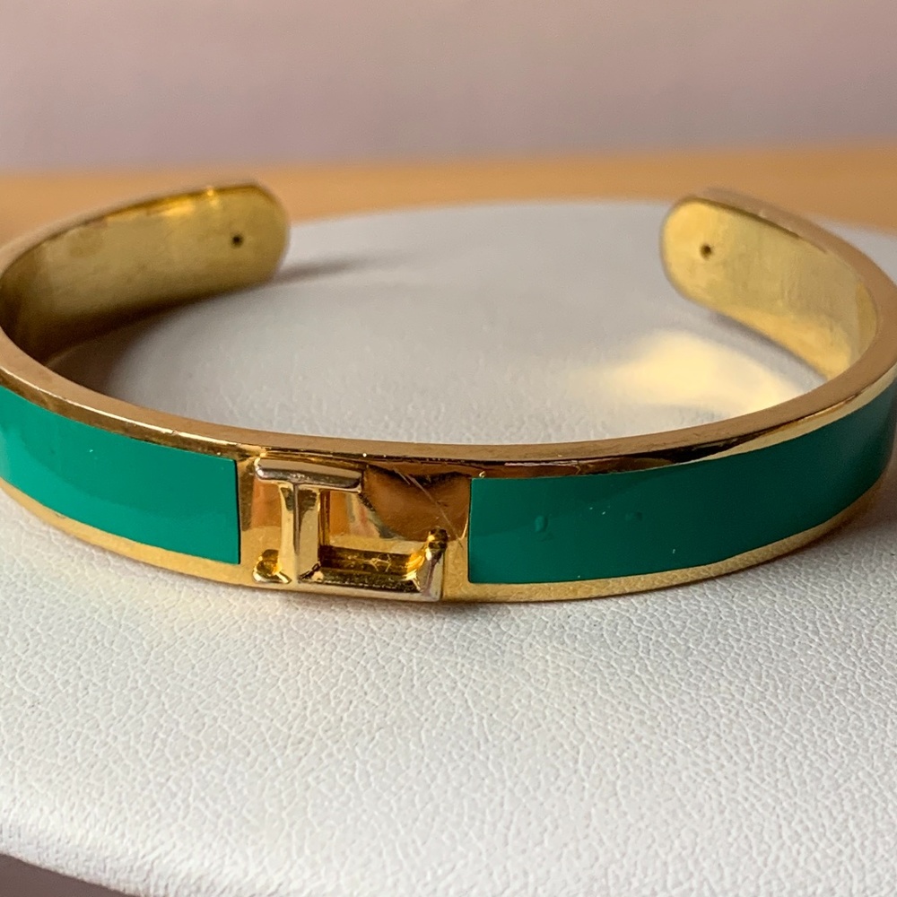 C. Wonder Green Enamel L Initial Cuff Bracelet